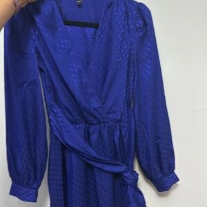Express blue Satin Long Sleeve Tie Waist Mini Dress. Never worn!